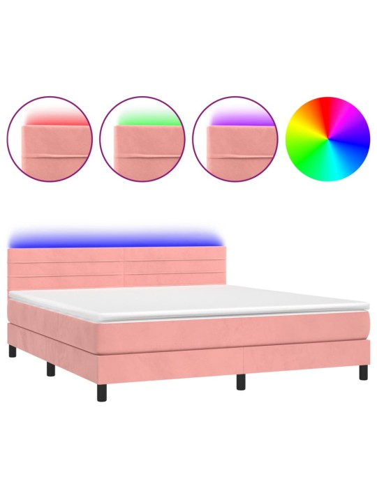 Box spring postel s matrací a LED růžová 180x200 cm samet