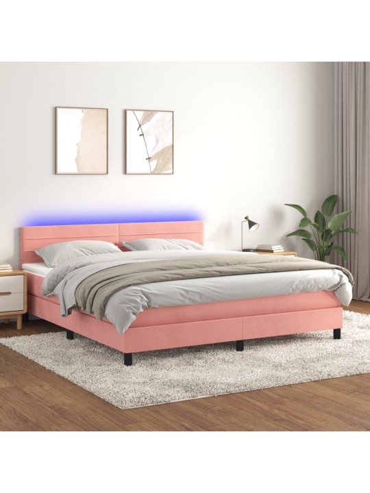 Box spring postel s matrací a LED růžová 180x200 cm samet