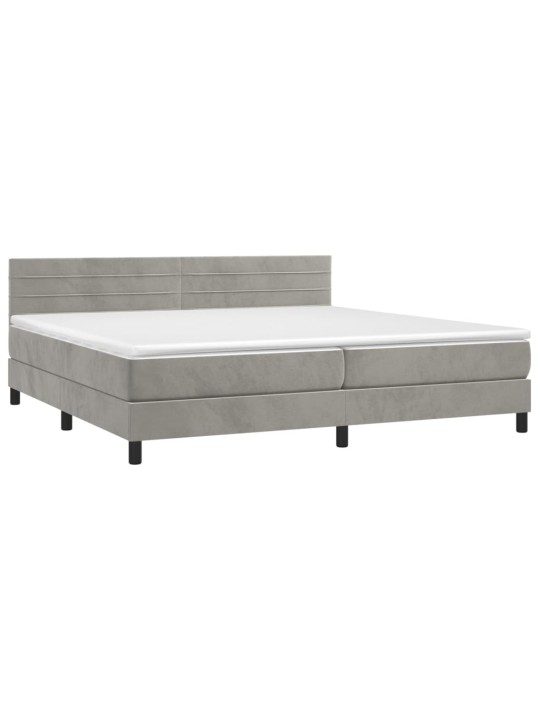 Box spring postel s matrací a LED světle šedá 200x200 cm samet