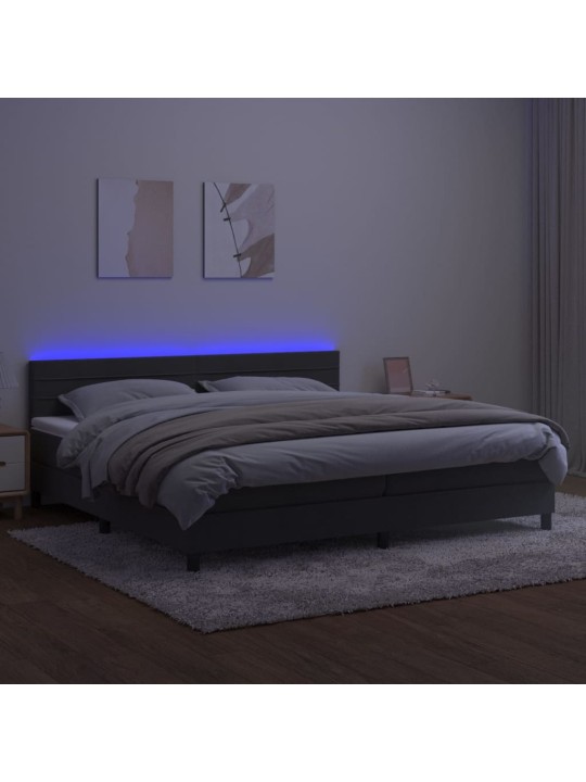 Box spring postel s matrací a LED tmavě šedá 200x200 cm samet