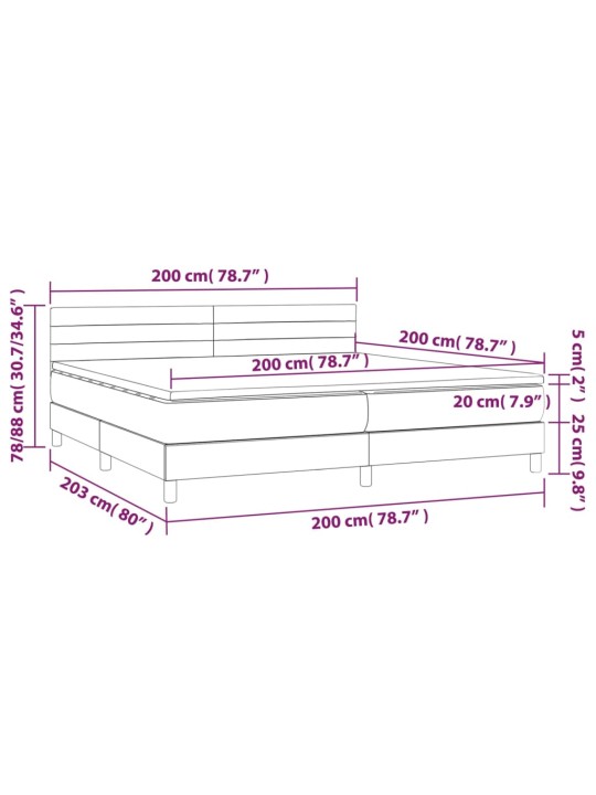 Box spring postel s matrací a LED černá 200x200 cm samet
