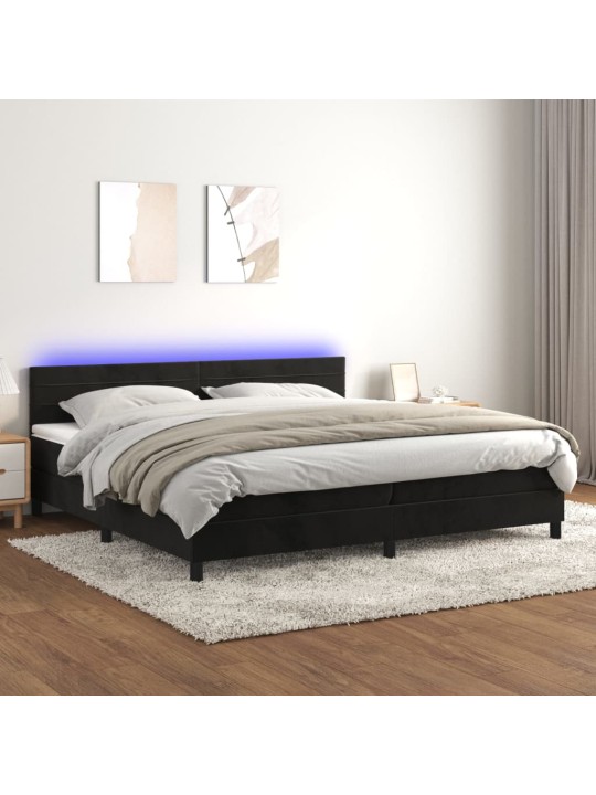 Box spring postel s matrací a LED černá 200x200 cm samet