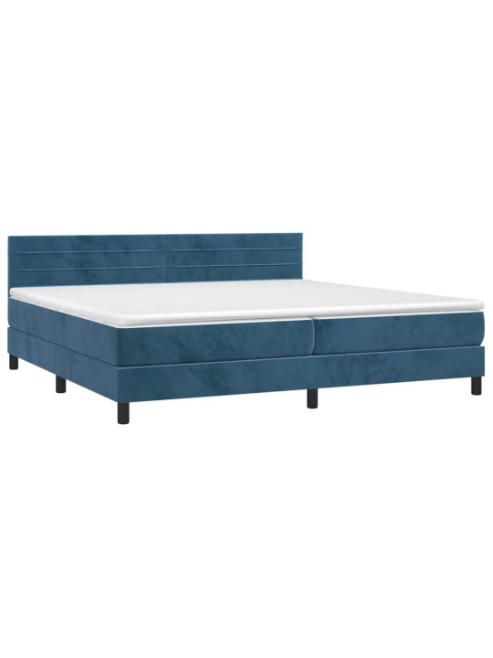 Box spring postel s matrací a LED tmavě modrá 200x200 cm samet