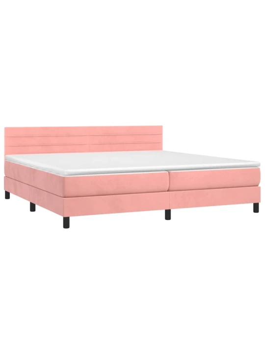 Box spring postel s matrací a LED růžová 200x200 cm samet