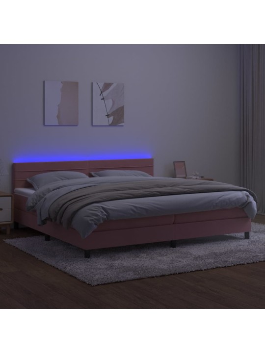 Box spring postel s matrací a LED růžová 200x200 cm samet