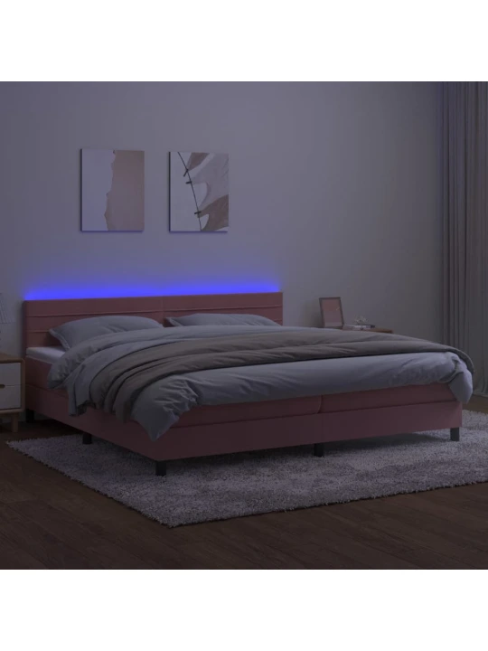 Box spring postel s matrací a LED růžová 200x200 cm samet