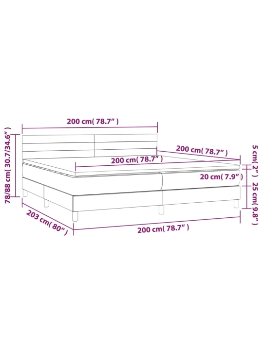 Box spring postel s matrací a LED růžová 200x200 cm samet