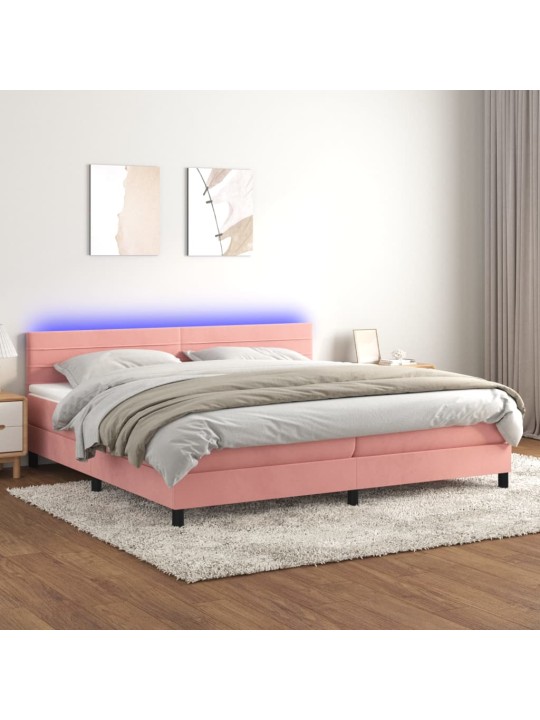 Box spring postel s matrací a LED růžová 200x200 cm samet