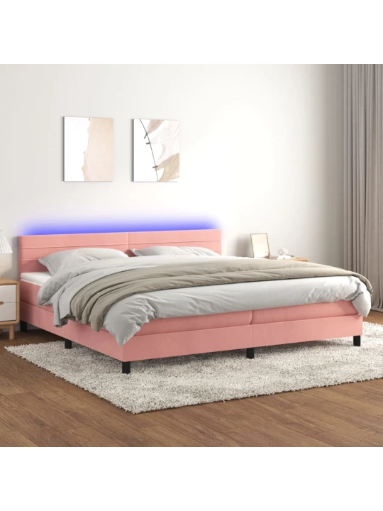 Box spring postel s matrací a LED růžová 200x200 cm samet