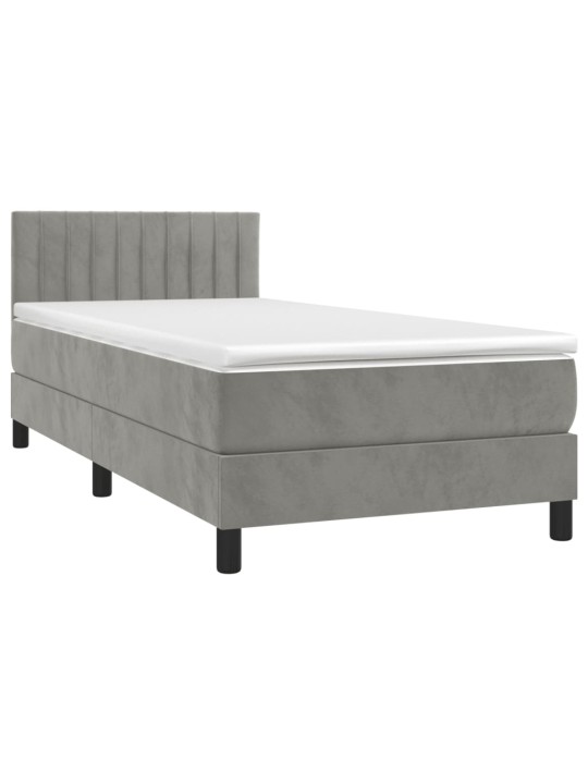 Box spring postel s matrací a LED světle šedá 80 x 200 cm samet