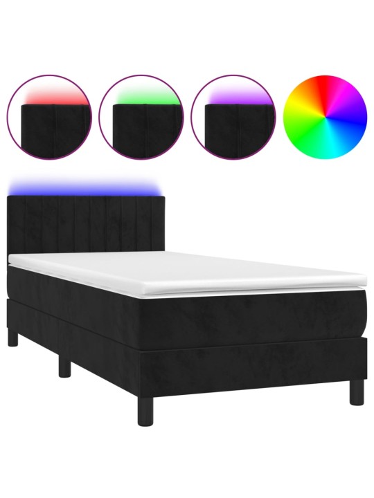 Box spring postel s matrací a LED černá 80 x 200 cm samet