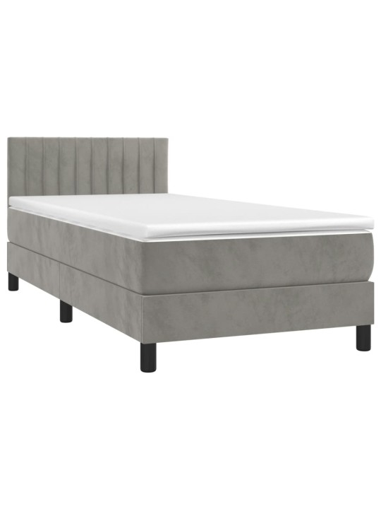 Box spring postel s matrací a LED světle šedá 90x190 cm samet