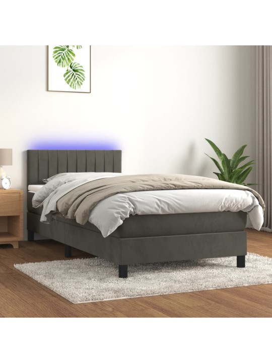 Box spring postel s matrací a LED tmavě šedá 90x190 cm samet