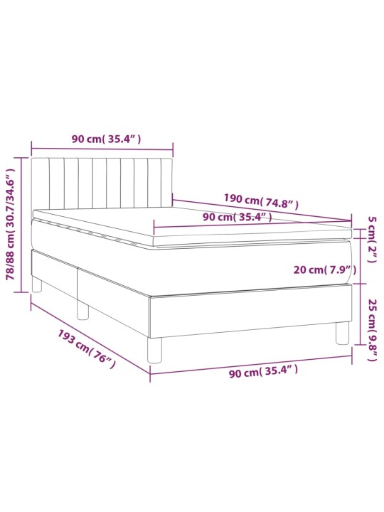 Box spring postel s matrací a LED černá 90x190 cm samet