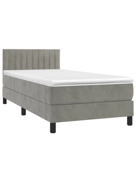 Box spring postel s matrací a LED světle šedá 90x200 cm samet