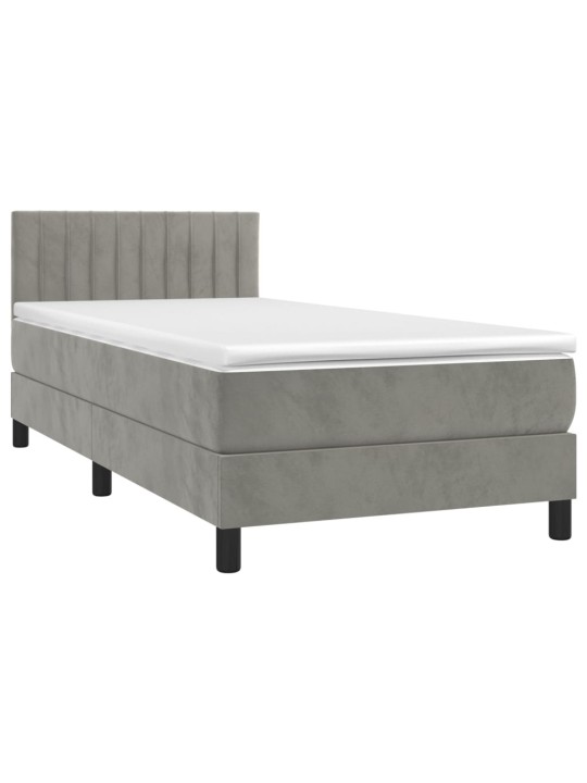 Box spring postel s matrací a LED světle šedá 100x200 cm samet