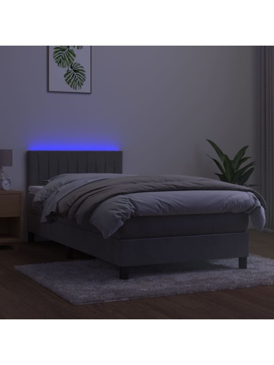 Box spring postel s matrací a LED světle šedá 100x200 cm samet