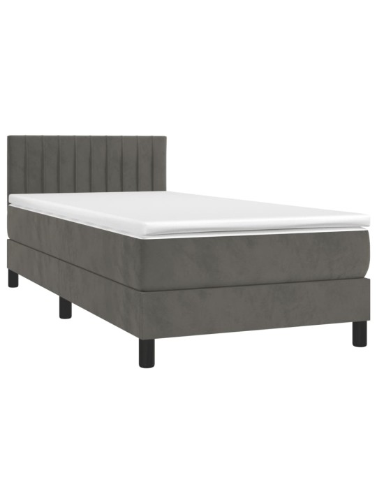 Box spring postel s matrací a LED tmavě šedá 100x200 cm samet