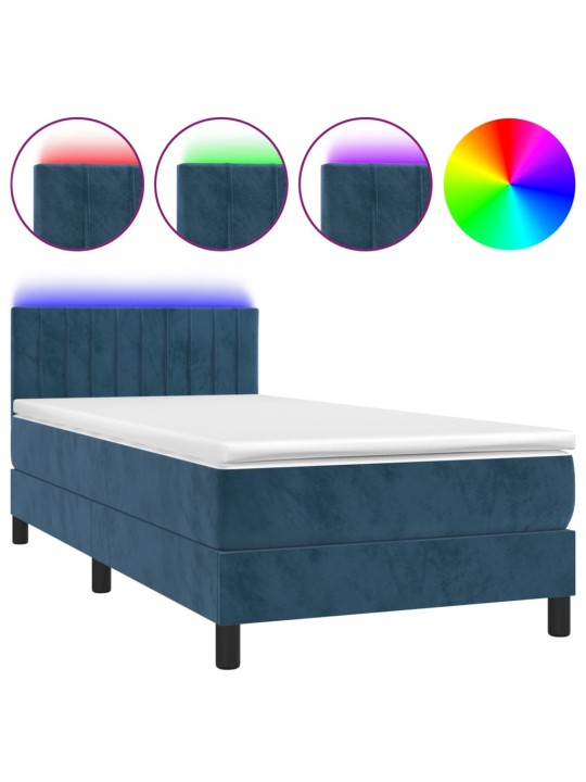Box spring postel s matrací a LED tmavě modrá 100x200 cm samet