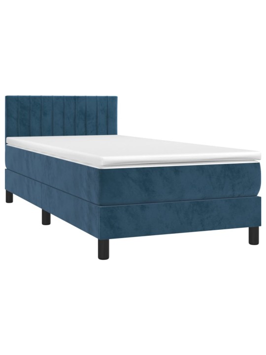 Box spring postel s matrací a LED tmavě modrá 100x200 cm samet