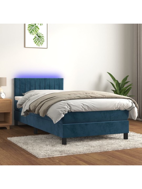 Box spring postel s matrací a LED tmavě modrá 100x200 cm samet