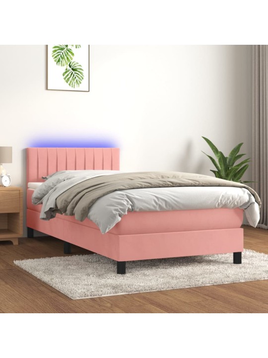 Box spring postel s matrací a LED růžová 100x200 cm samet