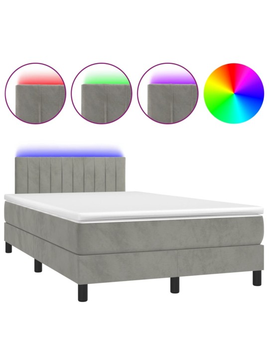 Box spring postel s matrací a LED světle šedá 120x200 cm samet