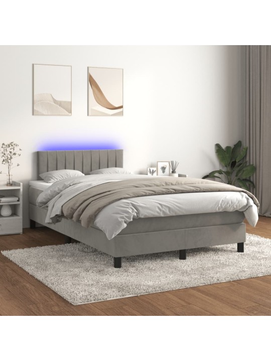 Box spring postel s matrací a LED světle šedá 120x200 cm samet