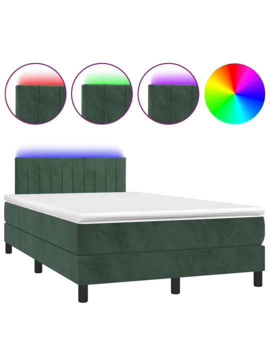Box spring postel s matrací a led tmavě zelená 120x200 cm samet