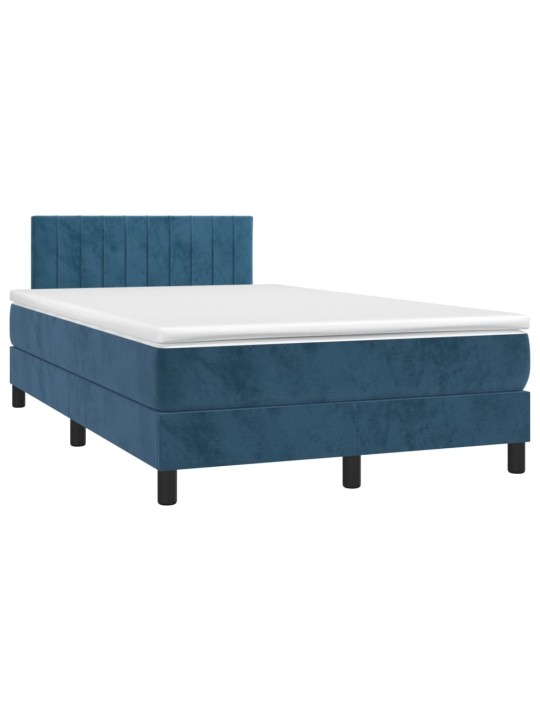 Box spring postel s matrací a LED tmavě modrá 120x200 cm samet