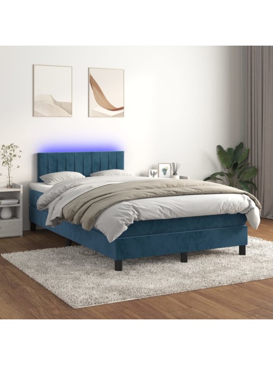 Box spring postel s matrací a LED tmavě modrá 120x200 cm samet