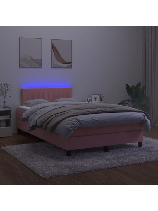 Box spring postel s matrací a LED růžová 120x200 cm samet