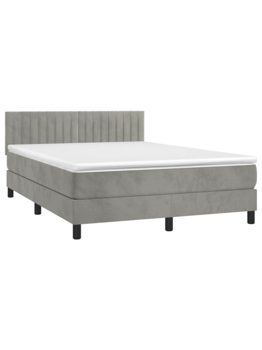 Box spring postel s matrací a LED světle šedá 140x190 cm samet