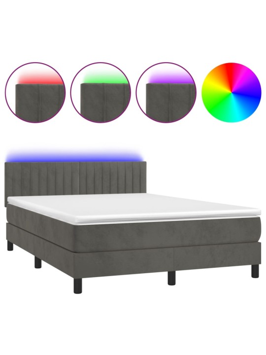Box spring postel s matrací a LED tmavě šedá 140x190 cm samet