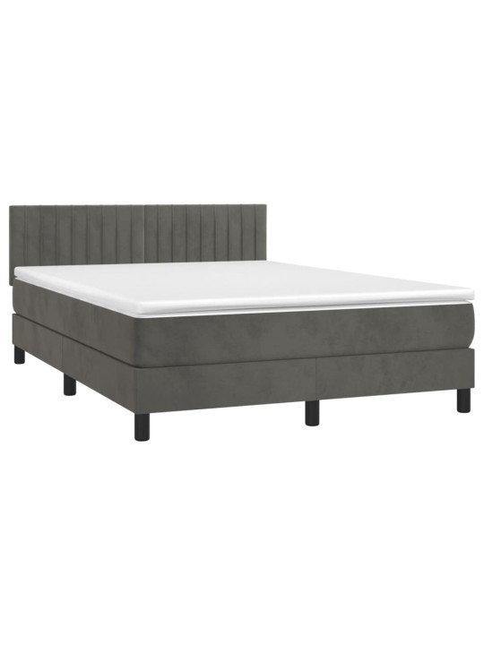 Box spring postel s matrací a LED tmavě šedá 140x190 cm samet