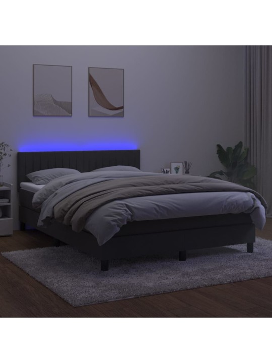 Box spring postel s matrací a LED tmavě šedá 140x190 cm samet