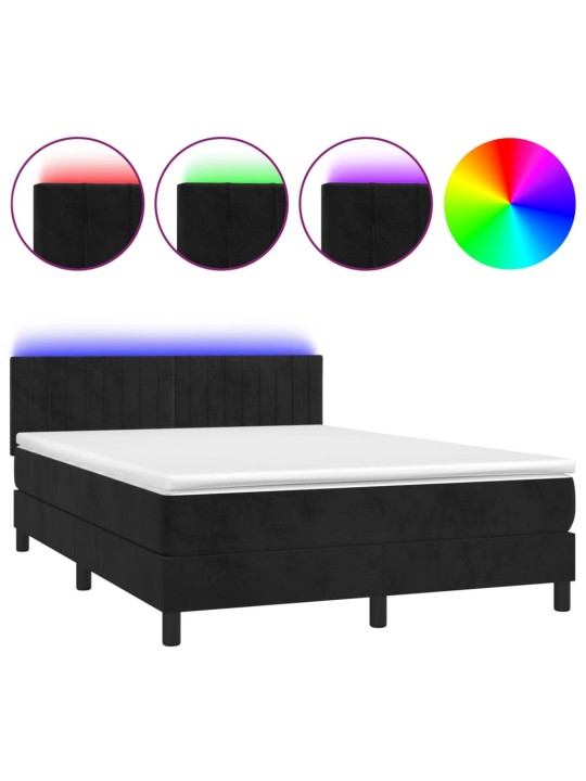 Box spring postel s matrací a LED černá 140x190 cm samet