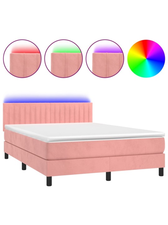 Box spring postel s matrací a led růžová 140x190 cm samet