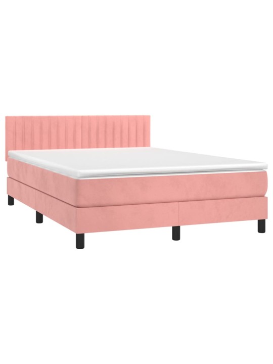 Box spring postel s matrací a led růžová 140x190 cm samet