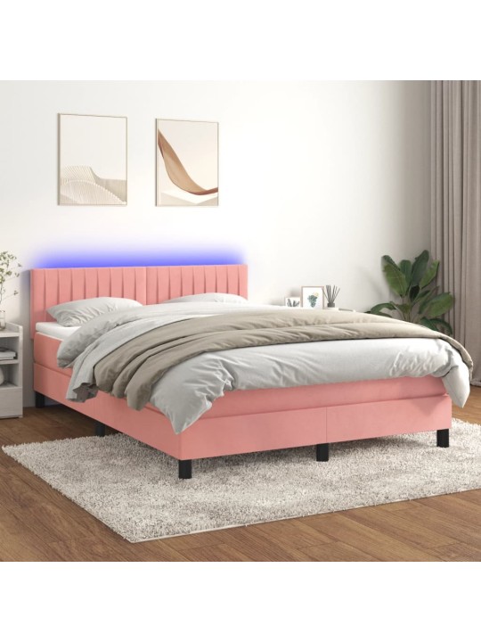 Box spring postel s matrací a led růžová 140x190 cm samet