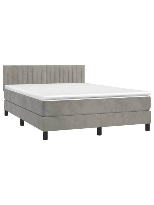 Box spring postel s matrací a LED světle šedá 140x200 cm samet