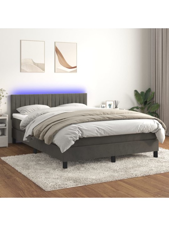 Box spring postel s matrací a LED tmavě šedá 140x200 cm samet