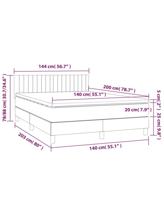Box spring postel s matrací a LED černá 140x200 cm samet