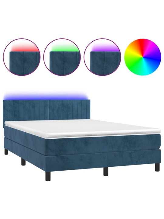 Box spring postel s matrací a LED tmavě modrá 140x200 cm samet