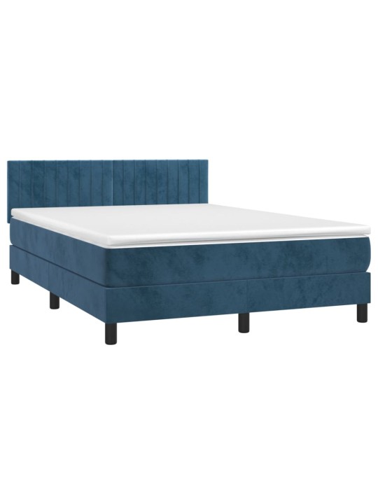 Box spring postel s matrací a LED tmavě modrá 140x200 cm samet