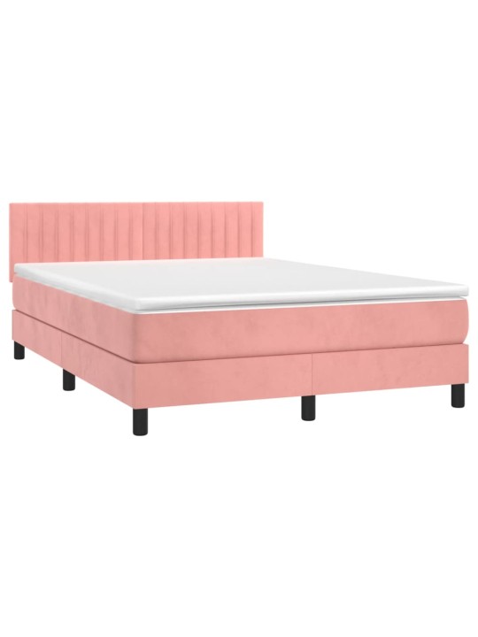 Box spring postel s matrací a led růžová 140x200 cm samet