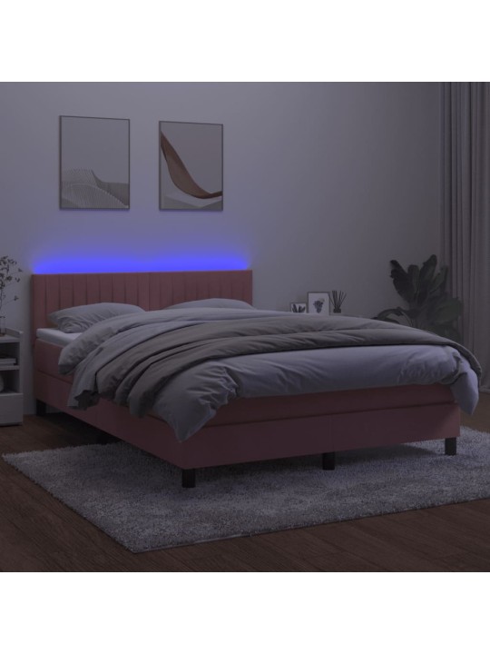 Box spring postel s matrací a led růžová 140x200 cm samet