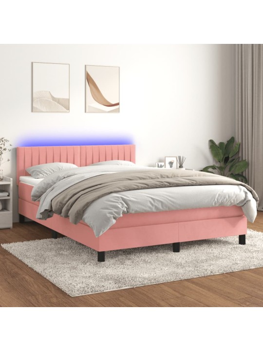 Box spring postel s matrací a led růžová 140x200 cm samet
