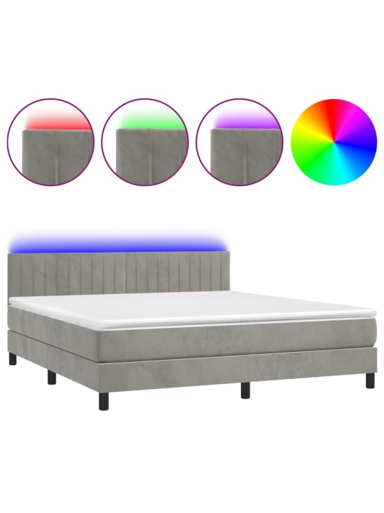 Box spring postel s matrací a LED světle šedá 160x200 cm samet