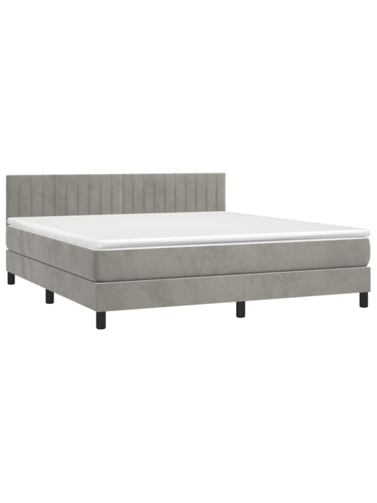 Box spring postel s matrací a LED světle šedá 160x200 cm samet